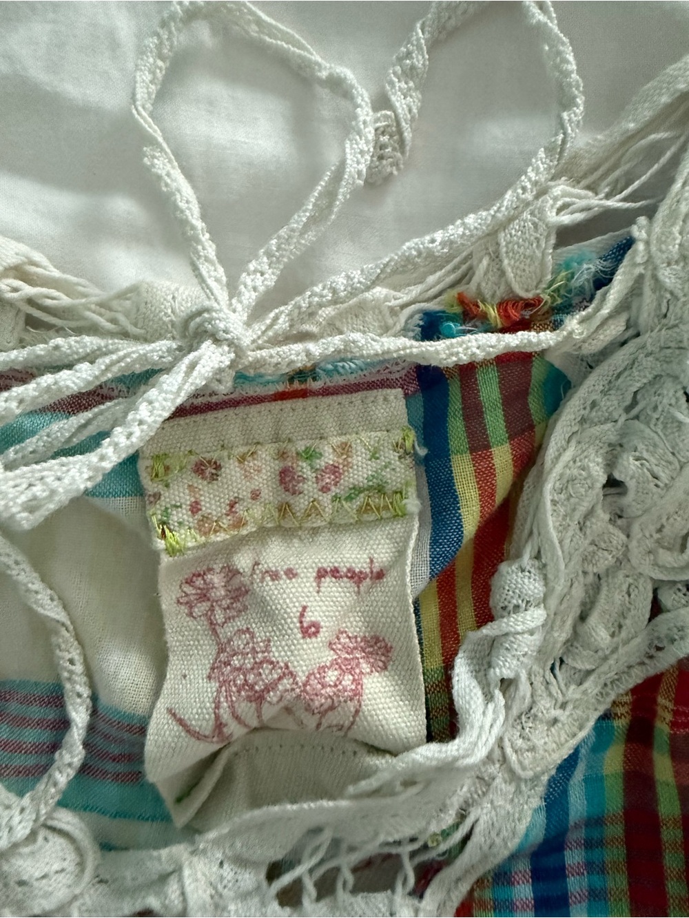 Free People Multicolor Plaid Crochet Trim Cami - White Crochet - Picture 3 of 5